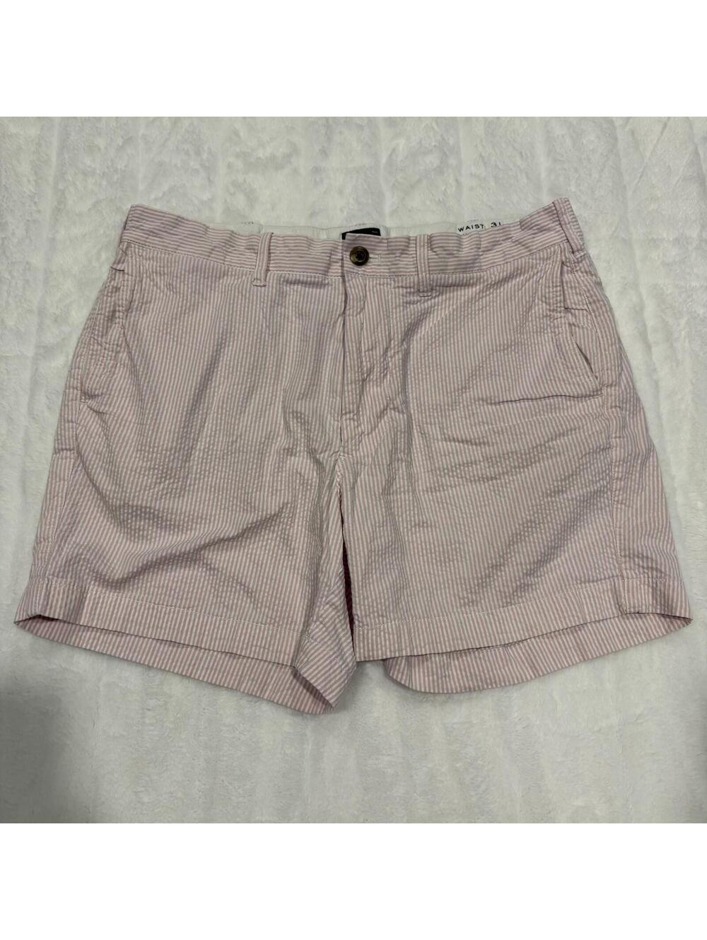 J.Crew Preppy Men's 31 5 inch Cotton Seersucker Shorts Pink/White Striped Casual